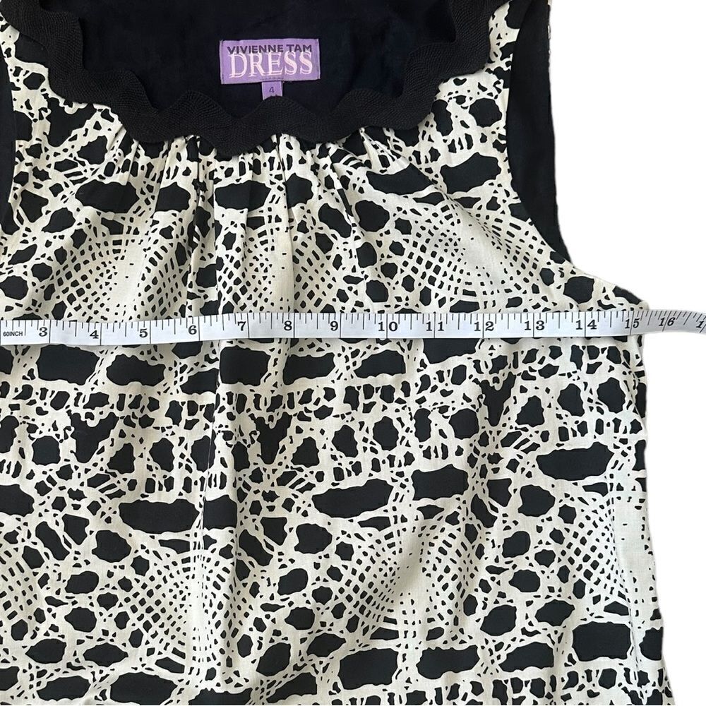 Vivienne Tam Abstract Cream and Black Sleeveless Retro Style Dress Size 4 - Picture 10 of 15